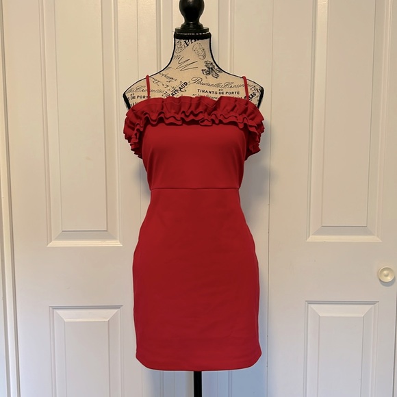 Ruffled Mini Red Bodycon Dress ❤️ - Picture 1 of 3